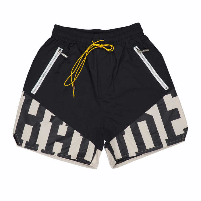 Patchwork letter print pill zip drawstring shorts 3 colors