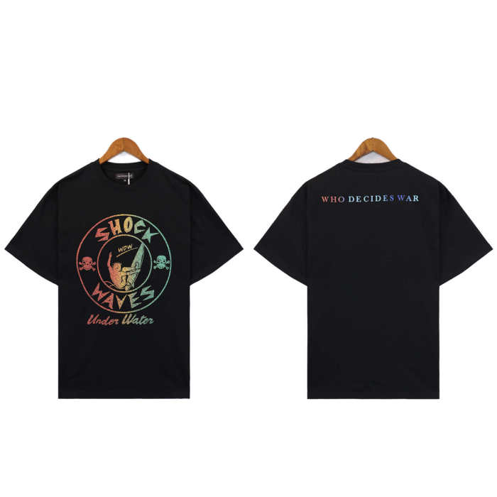 Gradient Letter Skateboarding Surf Skull Print tee 2 colors