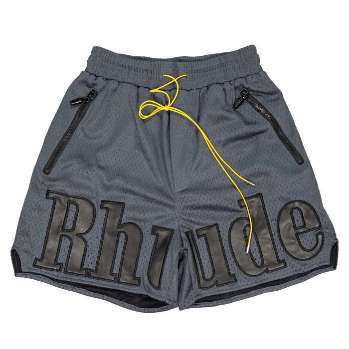 Patchwork leather embroidered mesh breathable shorts 4 colors