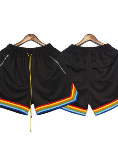 Rainbow print zipper pocket sports shorts