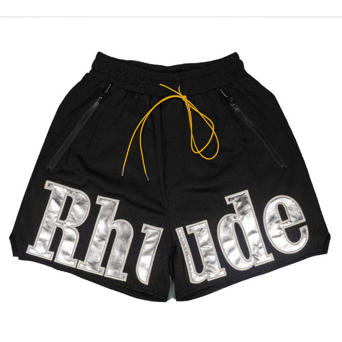 Patchwork leather embroidered mesh breathable shorts 4 colors