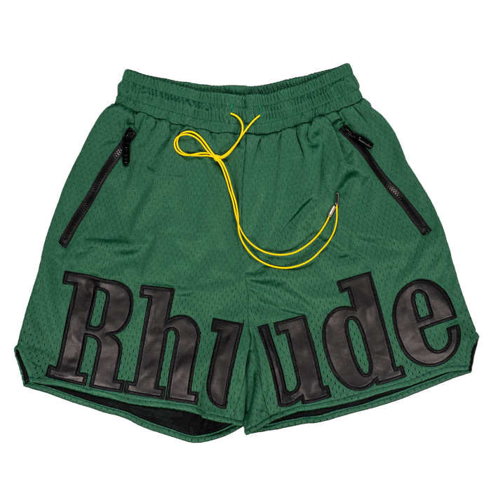 Patchwork leather embroidered mesh breathable shorts 4 colors