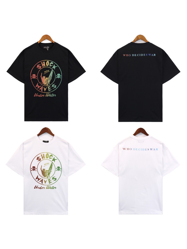 Gradient Letter Skateboarding Surf Skull Print tee 2 colors