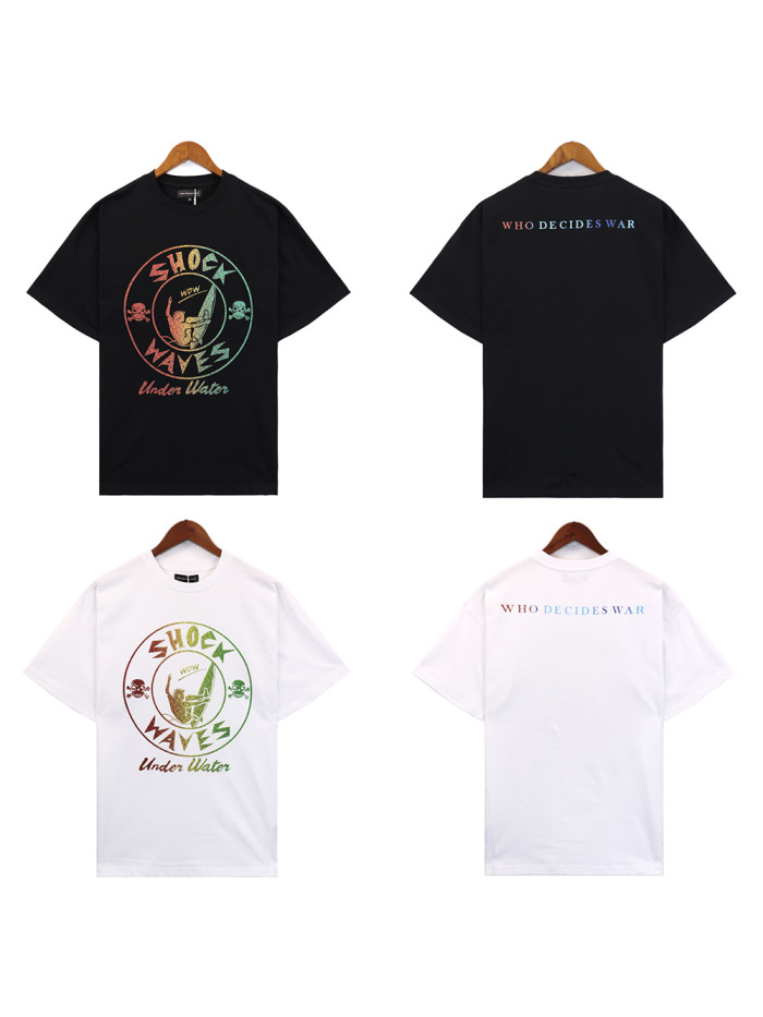 Gradient Letter Skateboarding Surf Skull Print tee 2 colors