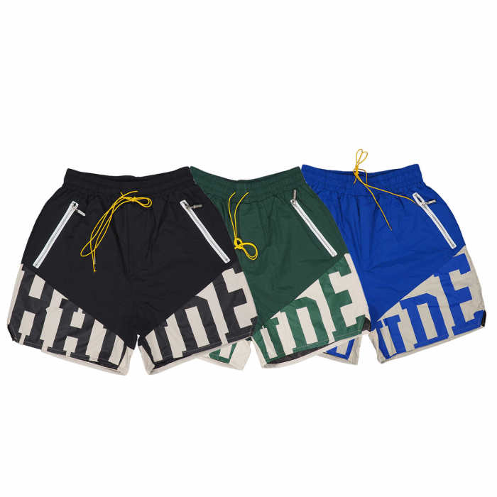 Patchwork letter print pill zip drawstring shorts 3 colors