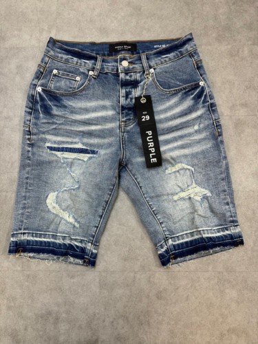 1:1 quality version Ripped Raw Edge Patch Blue Denim Shorts