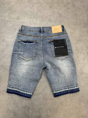 1:1 quality version Ripped Raw Edge Patch Blue Denim Shorts