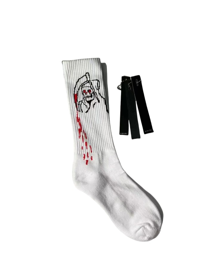 1:1 quality versio Cursive letters embroidered logo bone print mid-calf socks 24 colors