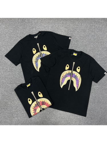 1:1 quality version Classic Shark Head Hot Gold Colour Block Zip Print Tee 3 styles