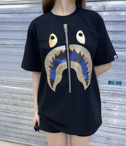 1:1 quality version Classic Shark Head Hot Gold Colour Block Zip Print Tee 3 styles