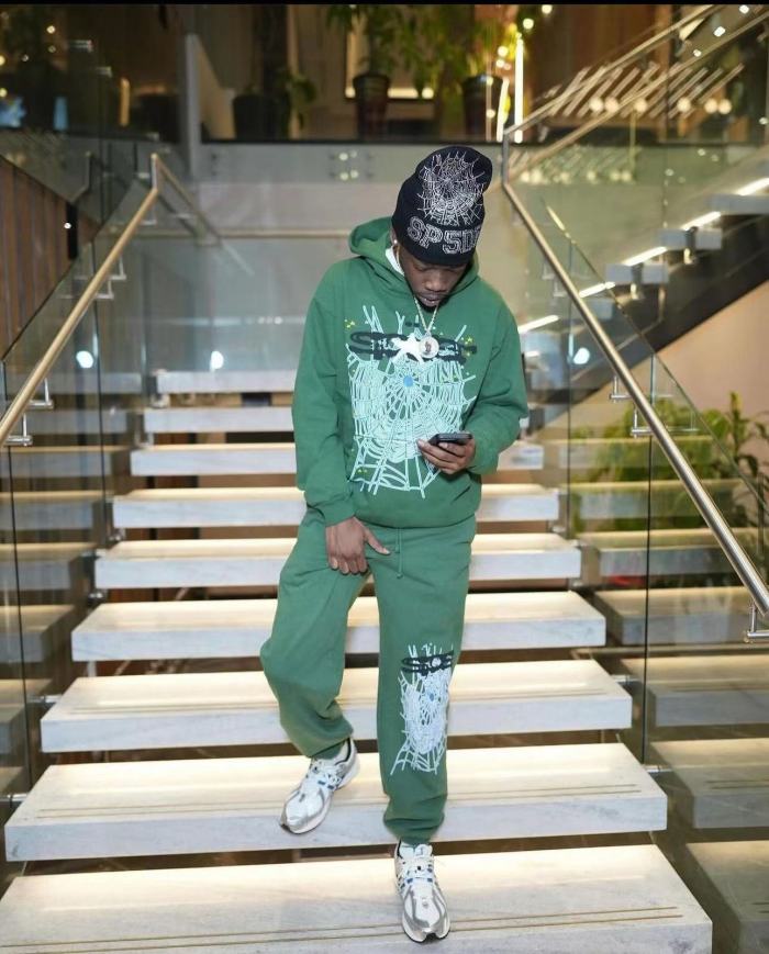 1:1 quality version Army Green Starfish Spider Web Hoodie & Pants Set