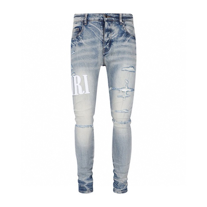 1:1 quality version White Monogrammed Embroidered Raglan Denim Jeans