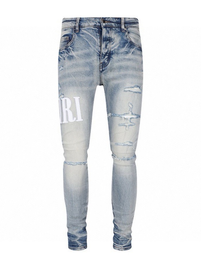 1:1 quality version White Monogrammed Embroidered Raglan Denim Jeans