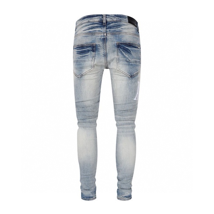 1:1 quality version White Monogrammed Embroidered Raglan Denim Jeans