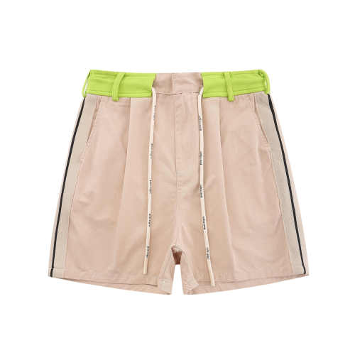 Waist patchwork side fabric with drawstring letter print shorts