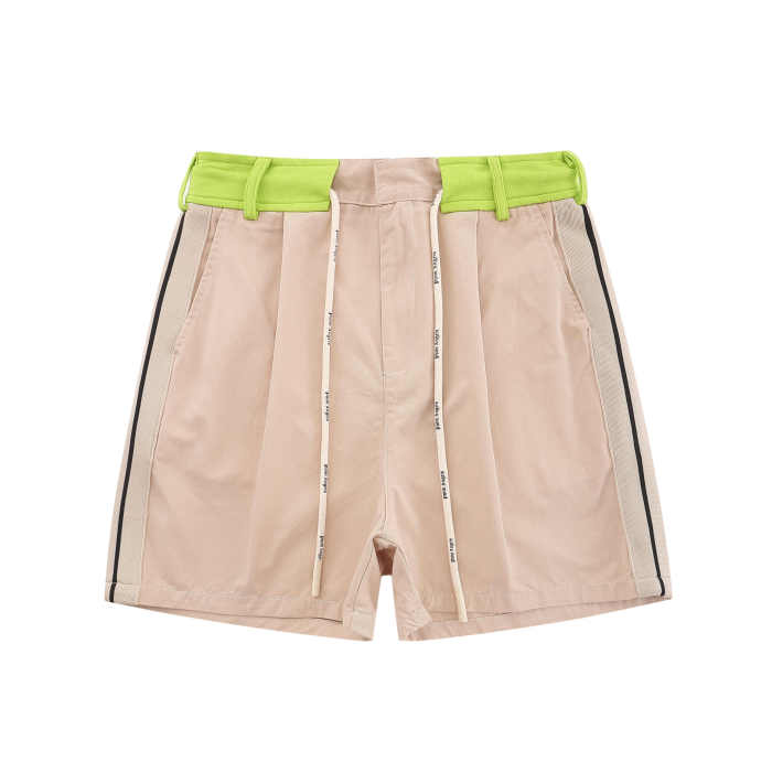 Waist patchwork side fabric with drawstring letter print shorts