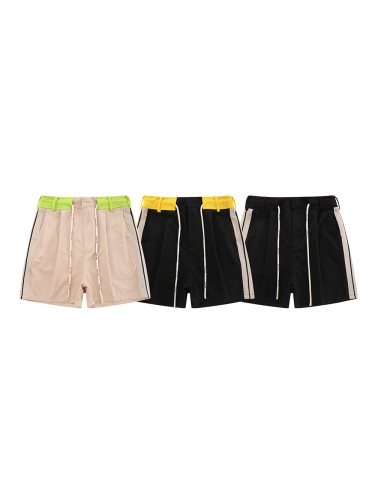 Waist patchwork side fabric with drawstring letter print shorts