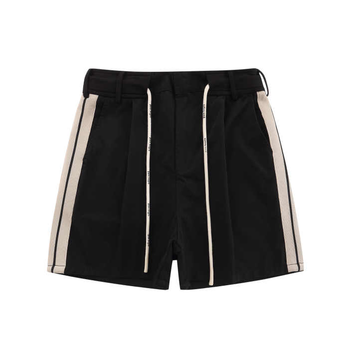 Waist patchwork side fabric with drawstring letter print shorts