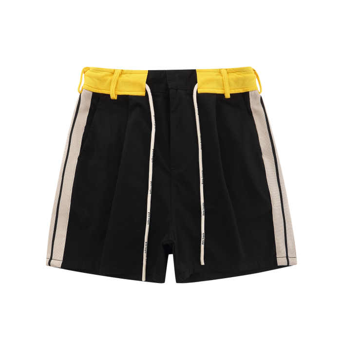Waist patchwork side fabric with drawstring letter print shorts
