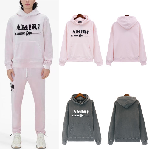 Solid Colour Appliquéd Embroidery Brushed Washed Hoodie & Pants Set 2 colors