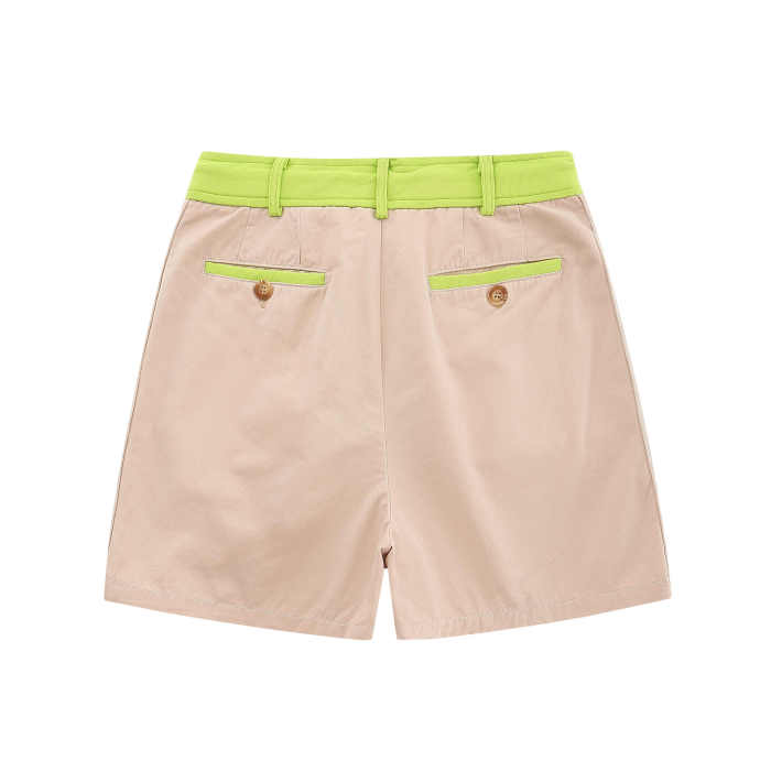 Waist patchwork side fabric with drawstring letter print shorts