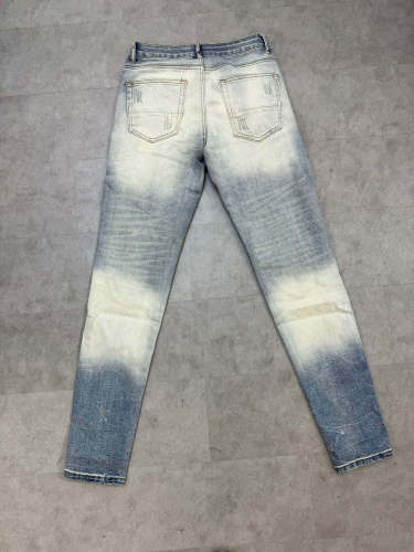 1:1 quality version Tattered Printed Black And White Patch Light Coloured Aged Jeans