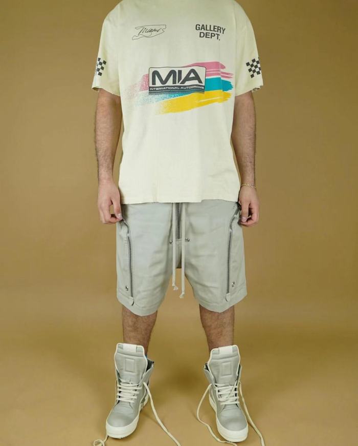 [Big & Tall for weights up to 260 lbs]1:1 quality version MIA Racing Flag Plaid Tricolour Stripe Foiled Letter Print Tee