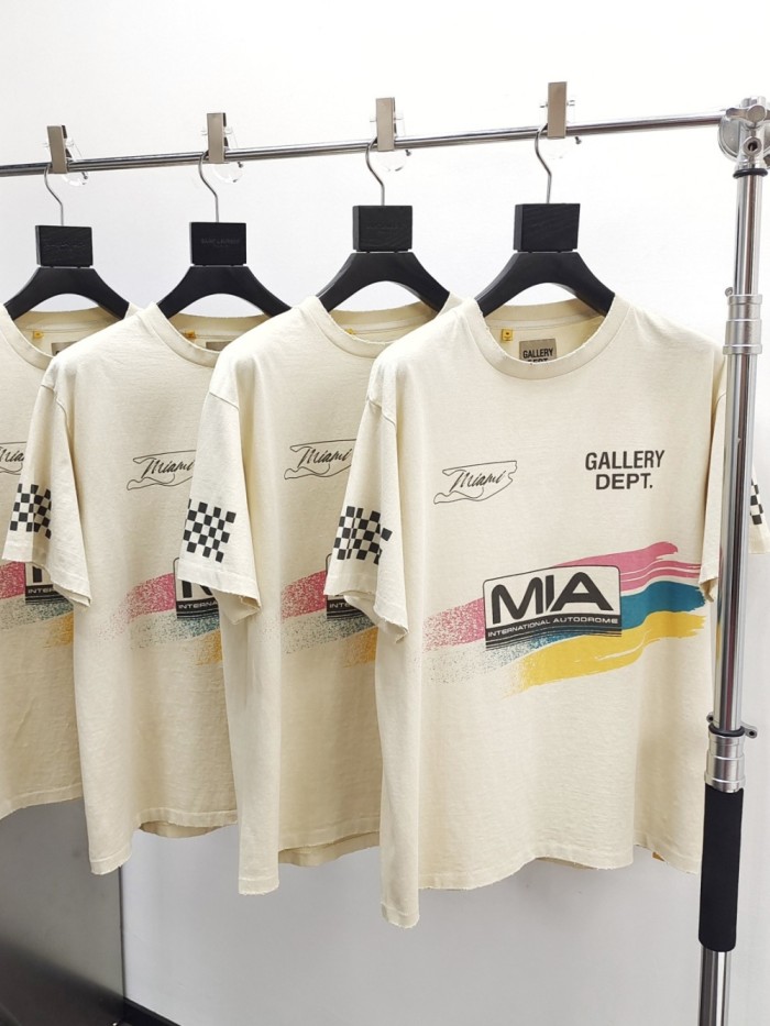 [Big & Tall for weights up to 260 lbs]1:1 quality version MIA Racing Flag Plaid Tricolour Stripe Foiled Letter Print Tee