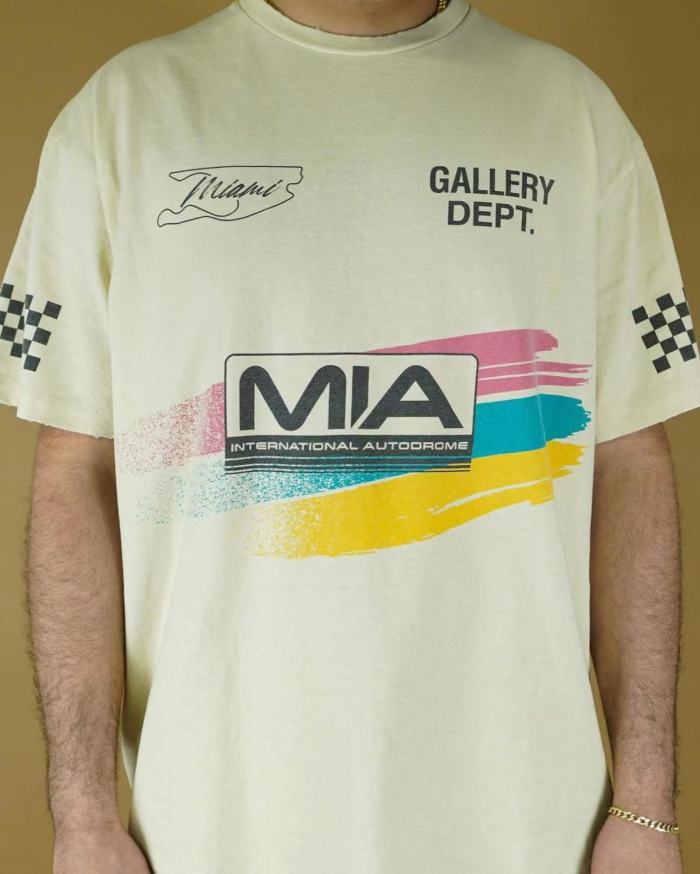 [Big & Tall for weights up to 260 lbs]1:1 quality version MIA Racing Flag Plaid Tricolour Stripe Foiled Letter Print Tee