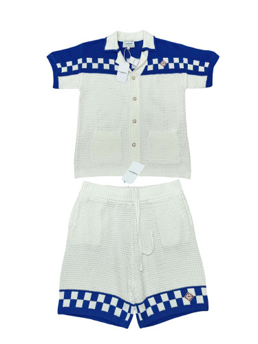 1:1 quality version Clashing Woven Check Badge Embroidery Lapel  Polo Shirt & Shorts Set