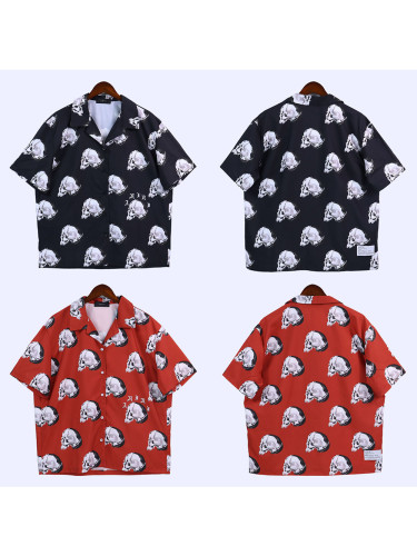 All-over print skull and crossbones small letter print shirt 2 colors