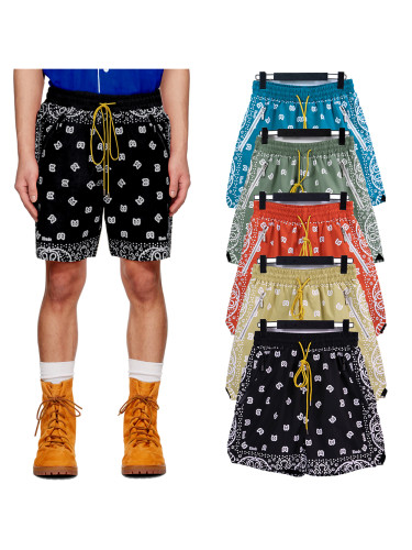 Vintage full print cashew flower cotton drawstring shorts 5 colors