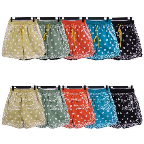 Vintage full print cashew flower cotton drawstring shorts 5 colors