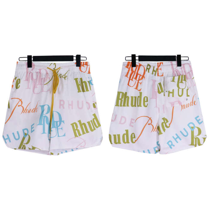 Printed all over with multiple colorful fonts logo drawstring shorts 2 colors