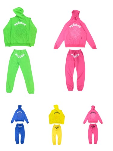 New Colors Foam Letters Light Spider Web Hoodie & Pants Set