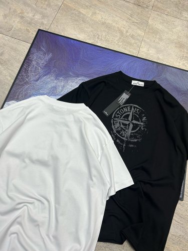 Solid Color Fuzzy Logo Round Neck Tee 2 colors