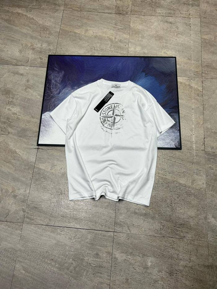 Solid Color Fuzzy Logo Round Neck Tee 2 colors