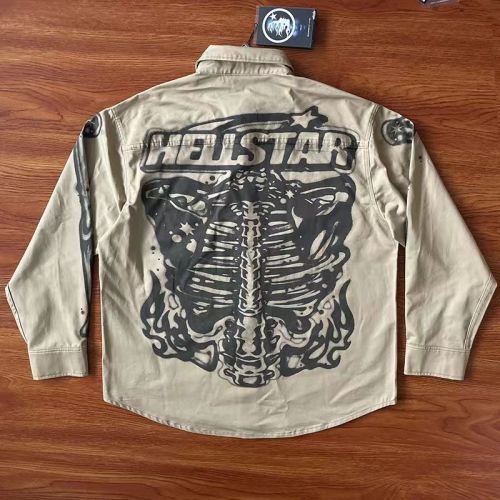 Front and back skull letter print lapel long sleeve shirt