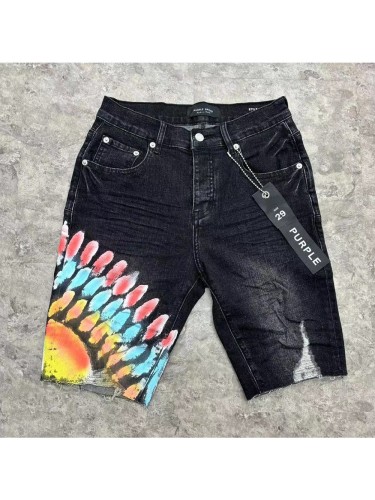 1:1 quality version Creative Paint Tie-Dye Printed Ripped Denim Shorts