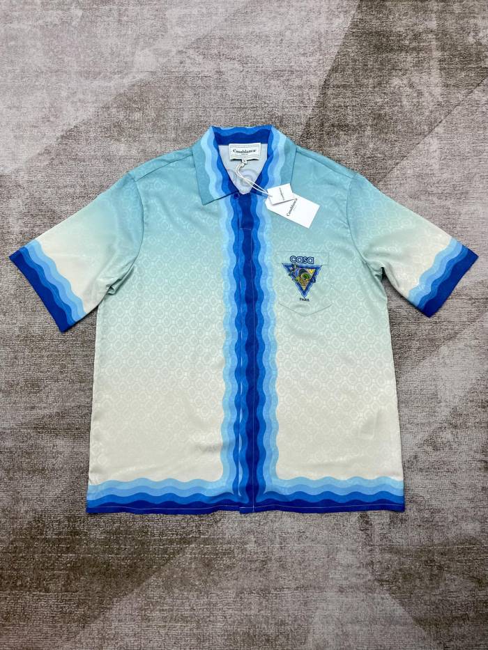 1:1 quality version Silk gradient dark jacquard shirt & shorts set