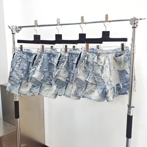 1:1 quality version Denim Patchwork Shorts