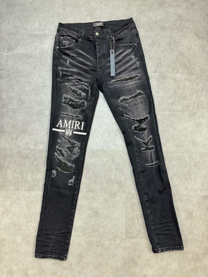 [buy more save more] 1:1 quality version AM monogrammed embroidered logo ripped jeans