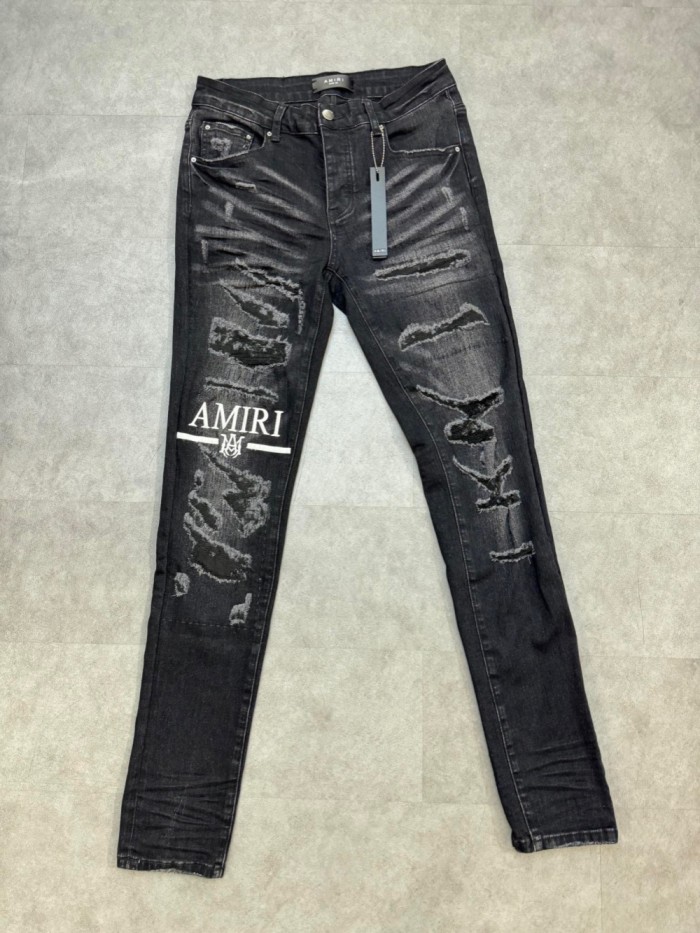 [buy more save more] 1:1 quality version AM monogrammed embroidered logo ripped jeans