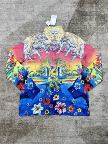 1:1 quality version Aviation Urban Print Silk Cuban Collar Long Sleeve Shirt