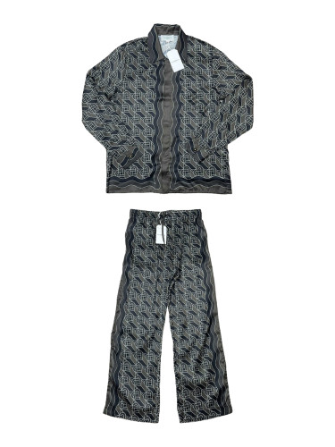 1:1 quality version Silk full print dark heart lapel single-breasted shirt & pants set