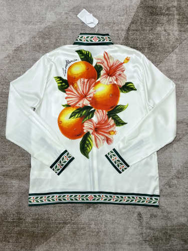 1:1 quality version Orange Floral Resort Style Silk Long Sleeve shirt