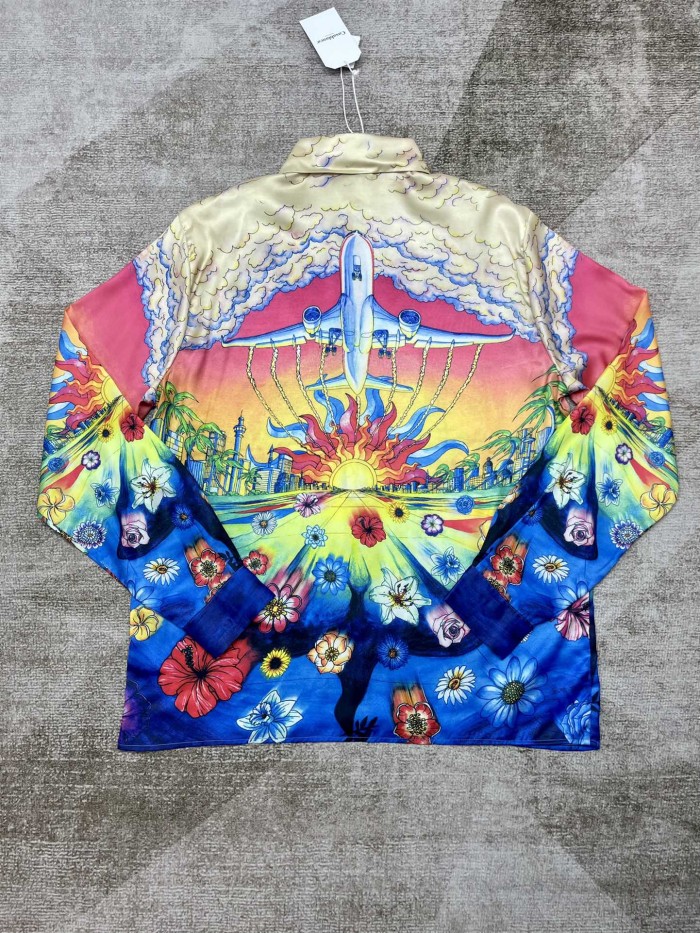1:1 quality version Aviation Urban Print Silk Cuban Collar Long Sleeve Shirt