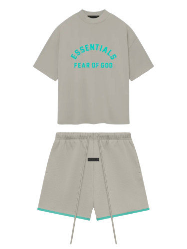 1:1 quality version Silicone Arc Letter Tee & Rubber Label Patchwork Colorblock Shorts Set