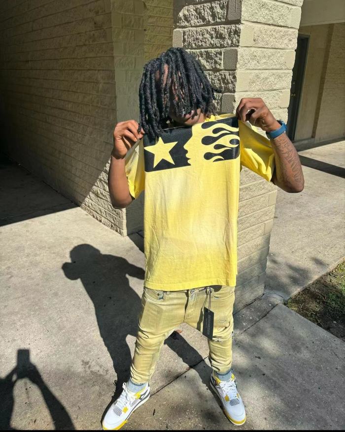 [Big & Tall for weights up to 260 lbs]1:1 quality version Washed Version Yellow Marathon Logo Print Tee with NFC tag