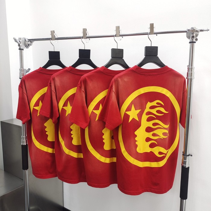 [Big & Tall for weights up to 260 lbs]1:1 quality version Washed Version Red Bright Yellow Logo Tee with NFC tag